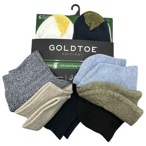 GOLDTOE Quarter Socks 6 Pairs Men's Shoe Size 6-12.5 Tri-Color Moisture Wicking
